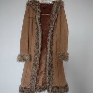 Penny Lane long coat faux fur trim faux shearling Faux Suede Hooded Vintage